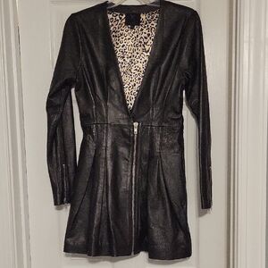 NBD Black Leather Women's Jacket with Leopard Lining